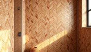 płytki w jodełkę na ścianie łazienka