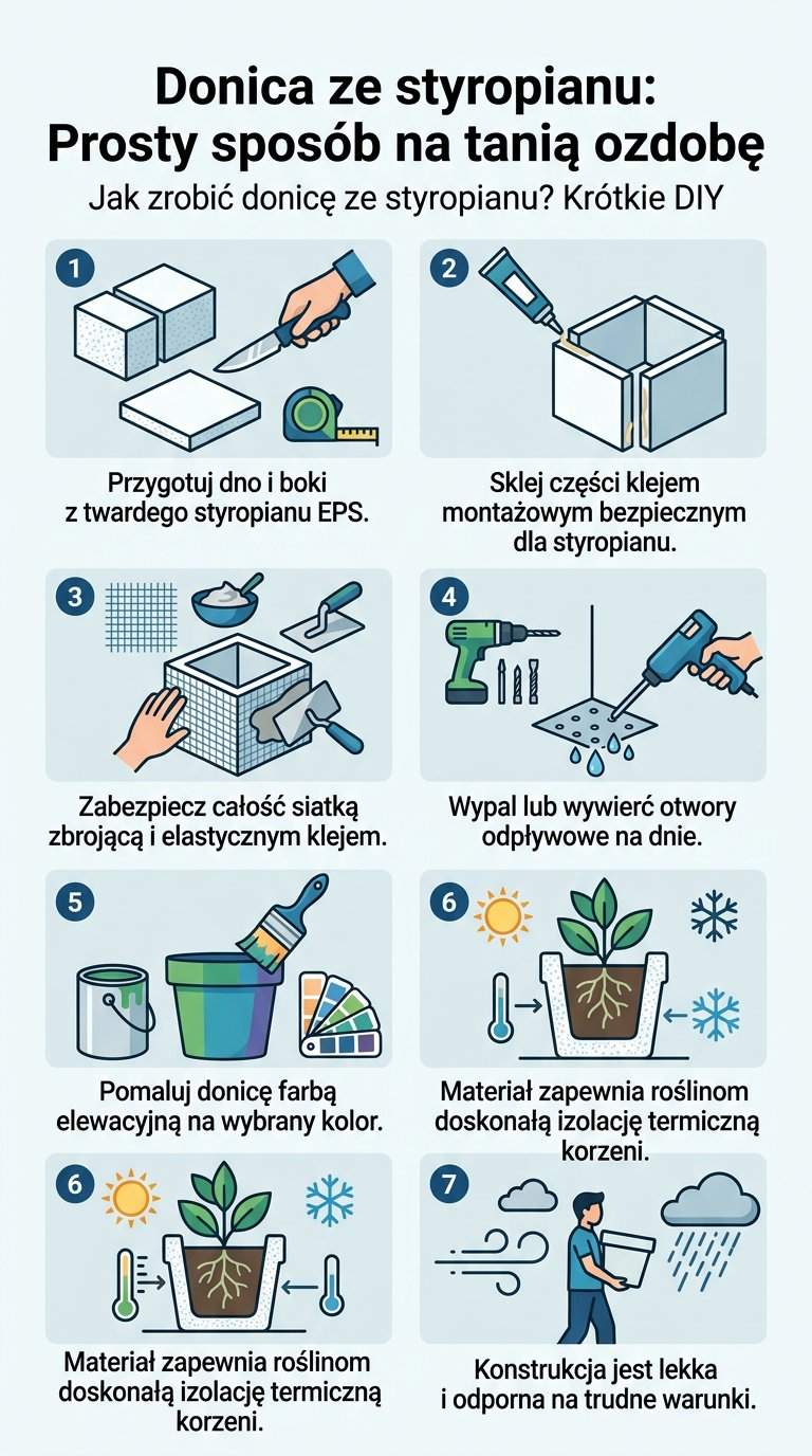 Infografika: Jak zrobić donicę ze styropianu? Krótkie DIY