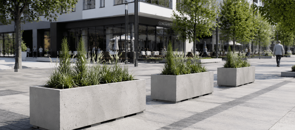Nowoczesna mała architektura – jak donice miejskie i beton architektoniczny kształtują współczesne przestrzenie publiczne?