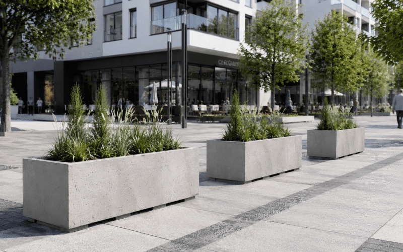 Nowoczesna mała architektura – jak donice miejskie i beton architektoniczny kształtują współczesne przestrzenie publiczne?